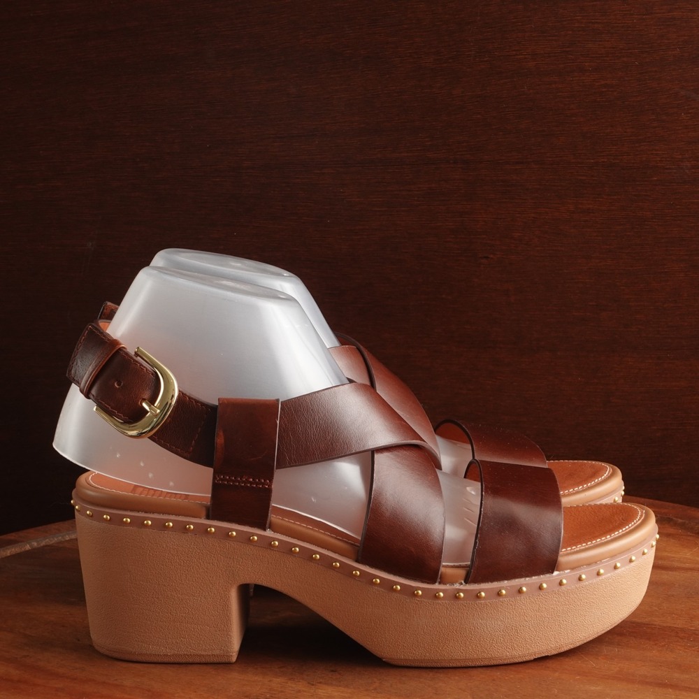 FitFlop Sandal WMS SZ 8 Brown Pilar Back Strap Chunky Studded Platform Boho Shoe